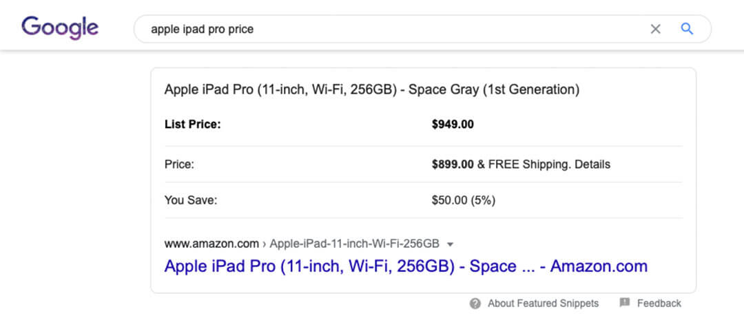 apple ipad featured snippets