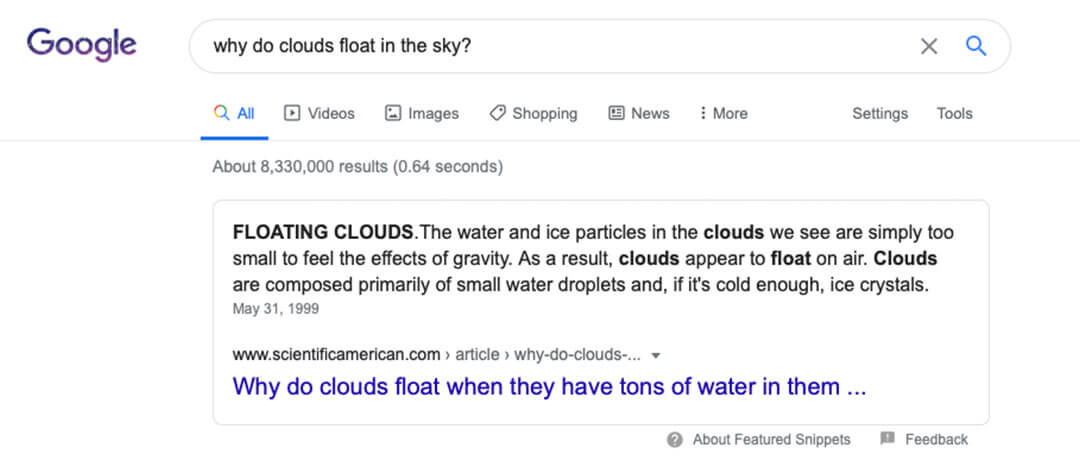 Floating Cloud - Featured Snippet Example
